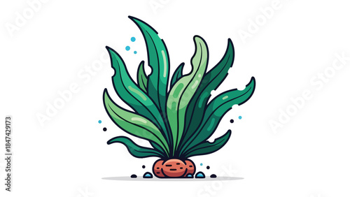 Vibrant Underwater Aquatic Plant with Bubbles in a Cartoon Style