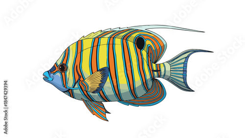 Vibrant Striped Marine Fish Illustration in Bold Aquatic Colors