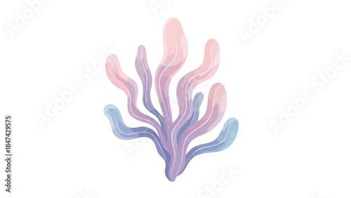 Whimsical Watercolor Coral Branch with Pastel Hues and Organic Flowing Forms on a Clean White Background