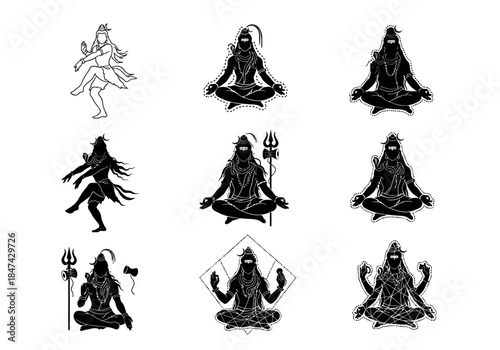 Silhouette Collection Spiritual Art of Lord Shiva in Various Poses