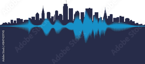 Abstract skyline city sound waves signal illustration design graphic vector
