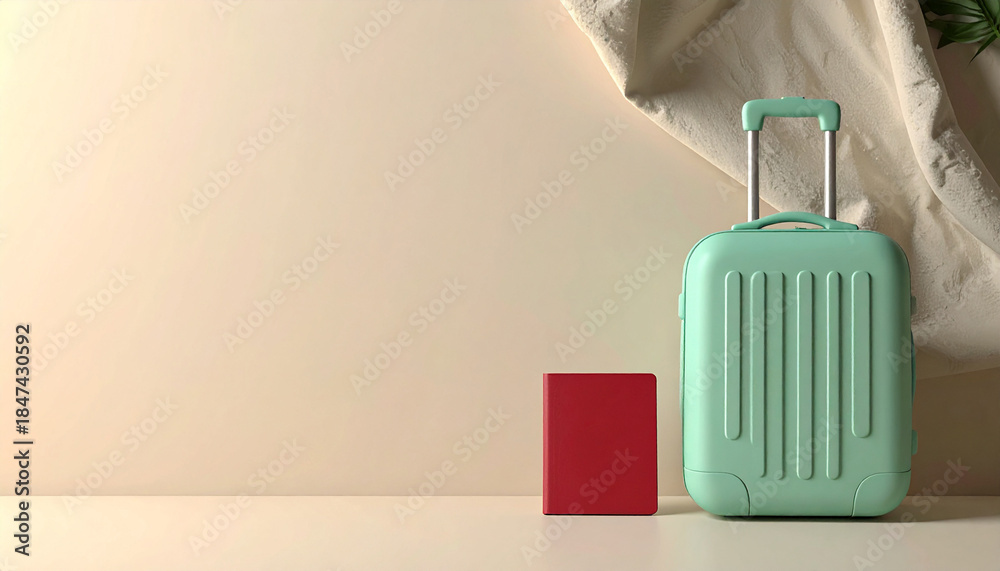 Obraz premium Smooth Clay Japanese Passport and Suitcase on Pastel Floor