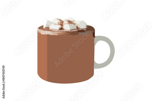 Hand-drawn illustration of hot chocolate with marshmallows isolated on a white background