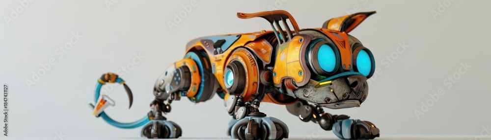 Fototapeta premium A whimsical 3D model of a robot dog with expressive eyes and wagging tail