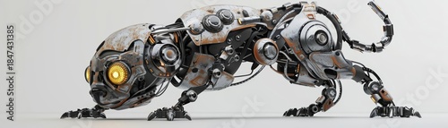 A whimsical 3D model of a robot dog with expressive eyes and wagging tail