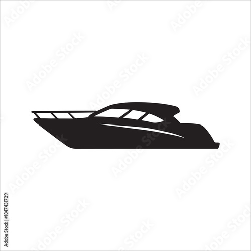 Sleek Motorboat Silhouette Graphic Illustration for Maritime Designs and Nautical Themes Stock Vector Artwork