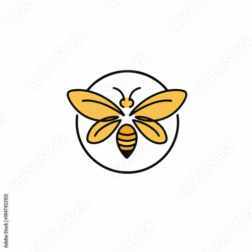 Stylized honey bee insect logo in a circular frame.