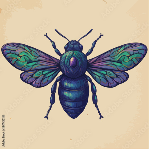 Vibrant illustration of a stunning iridescent insect with detailed wings.
