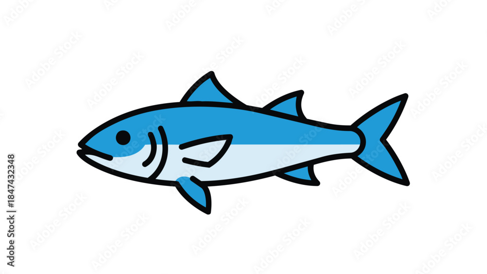 Fototapeta premium Stylized Blue Fish Illustration with Clean Lines and a White Background for Graphic Design Elements