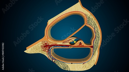 Billede på lærred Ear part of cochlea image in background colour of blue anatomy