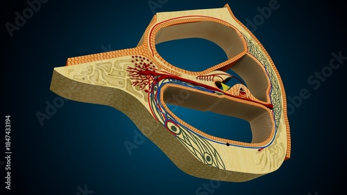 Slika na platnu Ear part of cochlea image in background colour of blue anatomy