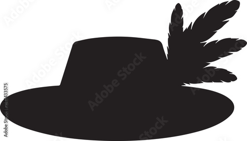 Silhouette of a black hat with feathers on a white background