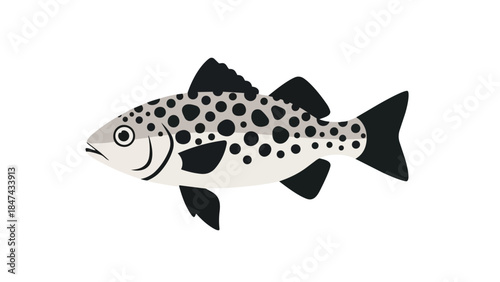 Graphic representation of a speckled fish, emphasizing its distinct spotted pattern and aquatic features