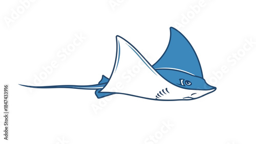 Stylized blue and white manta ray gliding gracefully through imaginary waters illustration