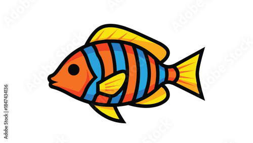 vibrant cartoon fish illustration with orange blue and yellow stripes a cheerful marine creature with a playful design