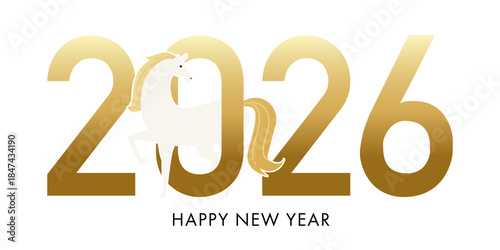 2026の文字と馬のロゴ。ベクターイラスト。