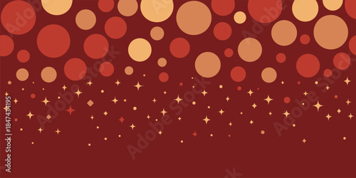 Festive abstract pattern with falling stars and circles in warm earth tones creating a celebratory and whimsical atmosphere perfect for holiday designs and special events.