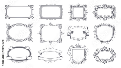 Diverse set of classical vintage ornate frames and elegant decorative banners