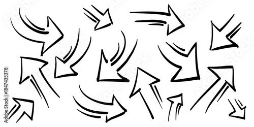 Doodle Arrows icons Set. hand drawn arrow icon with various directions. isolated on a white background