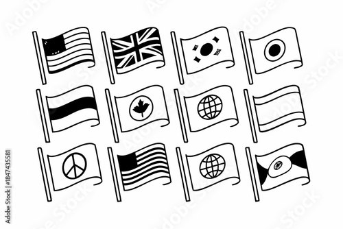 Collection of world flags and international symbols