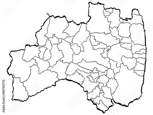 福島県地図 筆タッチ 市町村区分 和風 東北 東日本 /  A brushstroke map of Fukushima prefecture 2