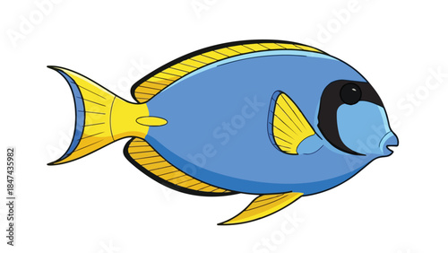Vibrant blue and yellow cartoon fish illustration isolated on white background showing aquatic life diversity