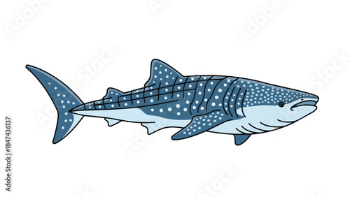 Illustrative depiction of a spotted whale shark gracefully swimming in the vast ocean waters depicted as a graphic element