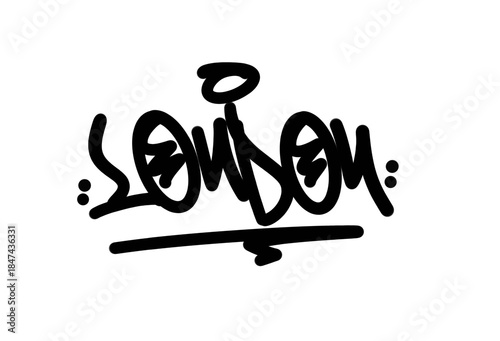 textured sprayed graffiti tagging letter LONDON city name isolated design in black