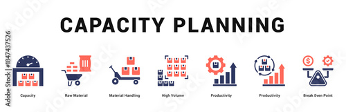 Capacity Planning Modern and clean web banner illustration featuring thematic icons for visual communication