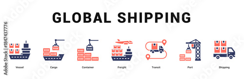 Global Shipping Modern and clean web banner illustration featuring thematic icons for visual communication