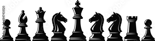 Chess pieces silhouette set symbolizing strategy, leadership, intelligence, competition, logic, classic board game concept illustration isolated white background vector design