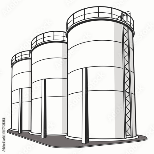 White storage tanks with metallic caps and railings