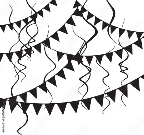 Black triangular pennant flags and streamers for celebration and decoration