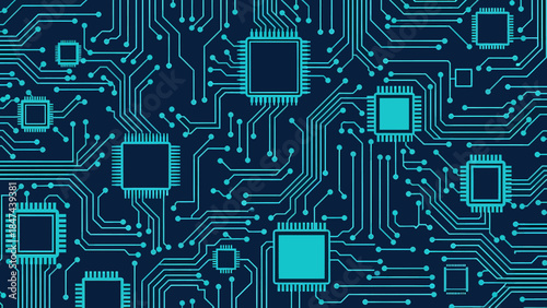 Tech Circuitry: An intricate network of electronic circuits and processors forms a mesmerizing pattern, symbolizing the core of modern technology and innovation.