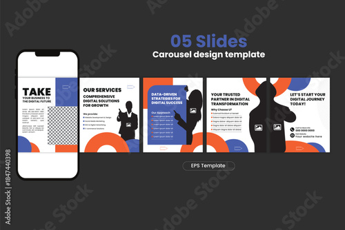 Modern Digital Business Carousel Post Template for Social Media
