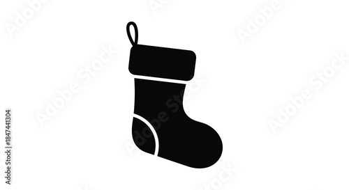 A simple black christmas stocking illustration a festive holiday symbol presented in a stark silhouette