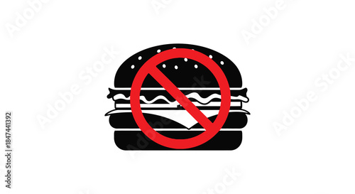 A striking black hamburger image with a bold red prohibition sign overlayed a clear silhouette