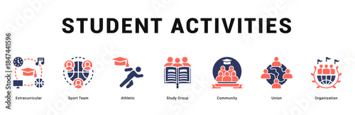 Student Activities Modern and clean web banner illustration featuring thematic icons for visual communication