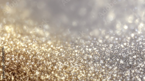 A shimmering gradient of gold and silver sparkles creating a festive, glamorous backdrop.