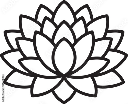 Lotus flower continuous one line drawing. Water lily outline vector illustration for yoga studio, spa, zen center. Lotus flower in a single continuous line drawing style for logo or emblem.