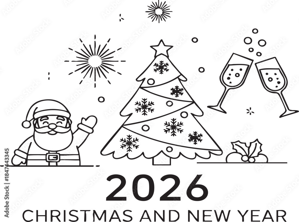 Fototapeta premium Santa Claus Celebrating Christmas and New Year with Decorated Tree and Champagne