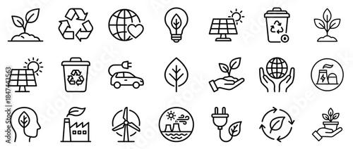 Sustainable Energy and Ecology Line Icon Set