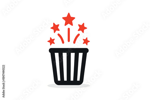 Vector of popcorn glass and five stars. Symbol of movie session assesment. Icon of cinema feedback. Sign of online film service. new popcorn glass and five stars