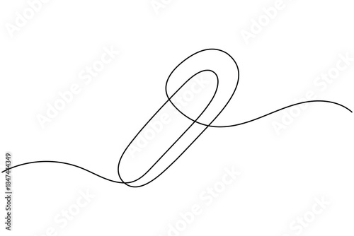 Paper push pin clip icon continuous one line drawing on white background minimalist single art office stationary outline vector illustration