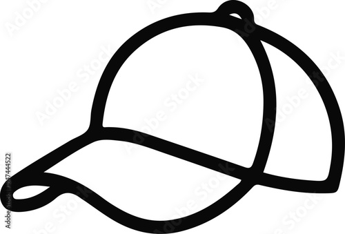 Baseball Cap Line Icon Illustration, Simple black line illustration of a baseball cap, representing casual fashion, headwear, sports style, and minimalist icon design.

