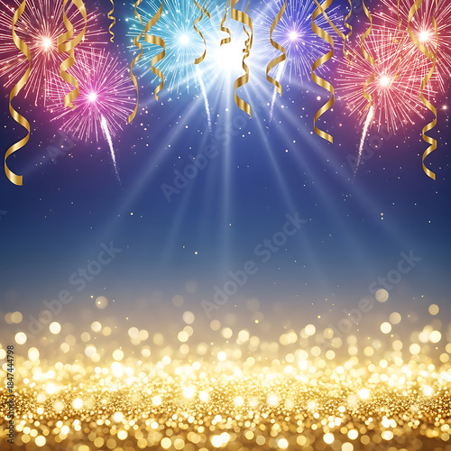 Abstract vector illustration of bright colorful fireworks glowing in the night sky celebrating a festive new year party