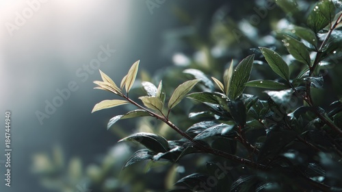 Wallpaper Mural A serene view of leafy branch with droplet, representing nature's quiet beauty Torontodigital.ca