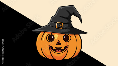 A cute cartoon pumpkin wearing a witch's hat, perfect for Halloween celebrations.