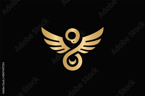 Golden mythical bird logo on a black background.