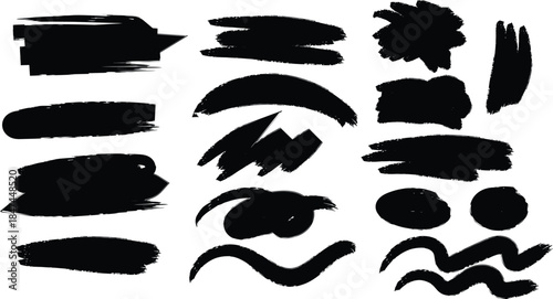 Collection of expressive black brush strokes and shapes on a white background